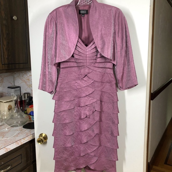 Adrianna Papell Irridescent Tiered Dress with Jacket Size 4 - Picture 2 of 7